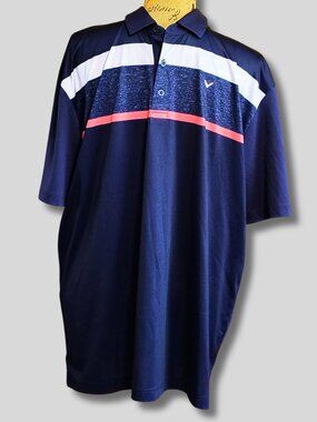 Callaway Opti-Dri Men's XL Golf Polo Blue and Pink Striped UPF 50 - EUC
